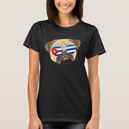 T-shirt Cuban Flag Pug Dog Cuba Pocket (Devant)