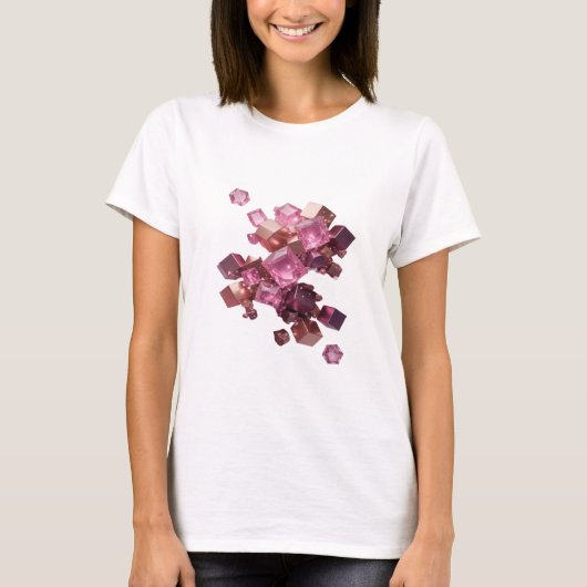 T-shirt Cube de cristal rose volant dans l'espace chic ros (Devant)