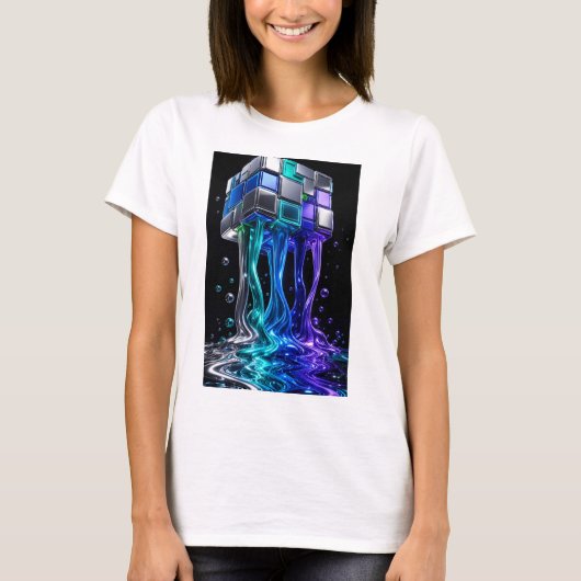 T-shirt Cube de puzzle chrome futuriste (Devant)