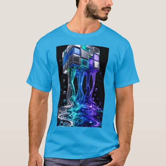 T-shirt Cube de puzzle chrome futuriste (Devant)