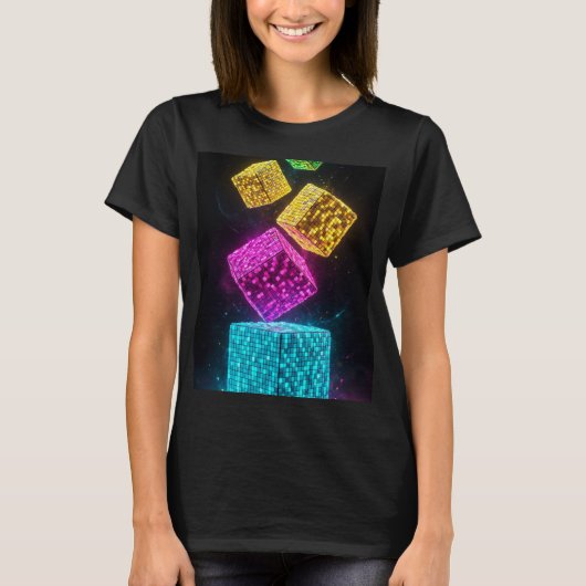 T-shirt Cube Géométrique Super 3D Néon (Devant)