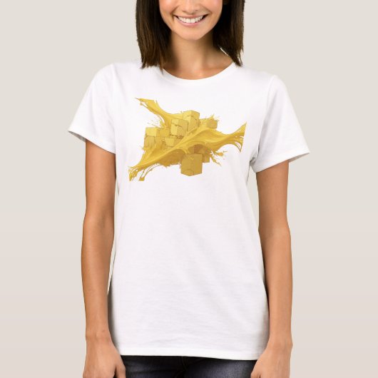 T-shirt Cubes Abstraits de Mode en Or Foncé Art (Devant)