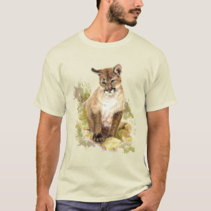 T-shirt Cuire Cougar Mountain Lion Chat Kitten Aquarelle T