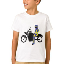 Cuirs bleus et jaunes à une course de moto