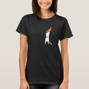 T-shirt Cuite Chat Sur Poche Poche Avec Poisson