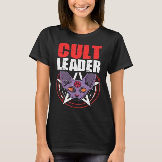 T-shirt Cult Leader Cat Satanic Witchcraft Baphomet Occult (Devant)