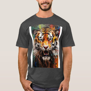 T-shirt Cultivant Tigre Visage Aquarelle Peinture Abstrait