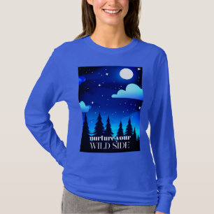 T-shirt Cultivez Votre Côté Sauvage - Lune. Étoiles et pin