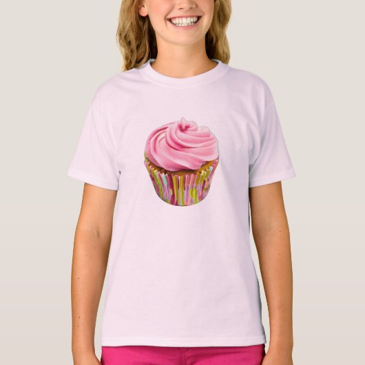 T-shirt Cupcake aux fraises avec givre rose (Devant)