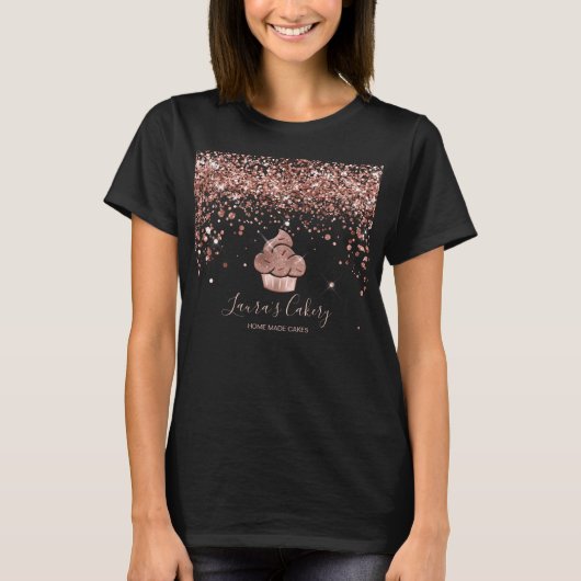 T-shirt Cupcake Bakery Pastry Chef Glitter Drips Rose Gold (Devant)