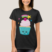 T-shirt Cupcake bleu mignon avec visage Kawaii (Devant)
