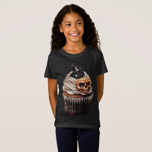 T-Shirt CUPCAKE éffrayant ORANGE & HALLOWEEN NOIR (Devant entier)
