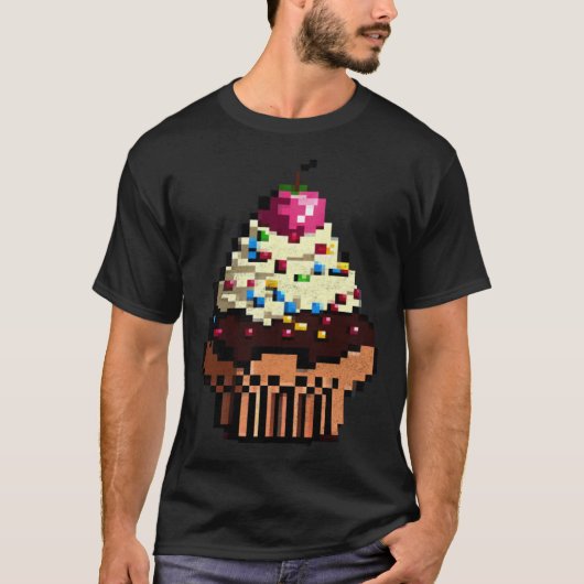 T-shirt Cupcake Pixel 8 bit Retro Hungry Byte Game Cake Fo (Devant)