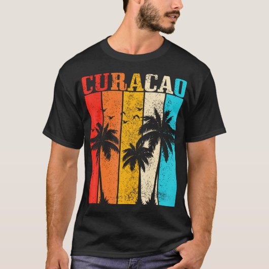 T-shirt Curacao Palmiers Vintages Surfer Caraïbes (Devant)