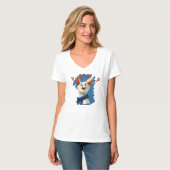 T-shirt Curieux chien de dessin sur le bleu - animal de co (Devant entier)