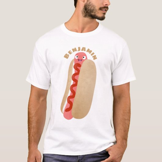 T-shirt Curieux hot dog Weiner dessin animé (Devant)