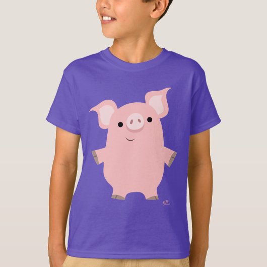 T-shirt curieux mignon d'enfants de porc de bande (Devant)