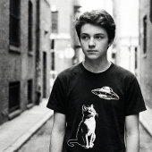 T-shirt Curious Cat Watching UFO – Funny Alien Cat Sci-Fi