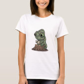 T-shirt Curious Green Chameleon Reading Explorer's Journal (Devant)