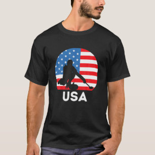 T-shirt Curling American Flag Usa Team Retro Vintage Appar
