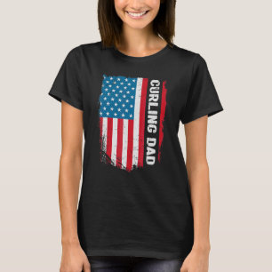 T-shirt Curling Papa America Us Drapeau Patriot Vintage