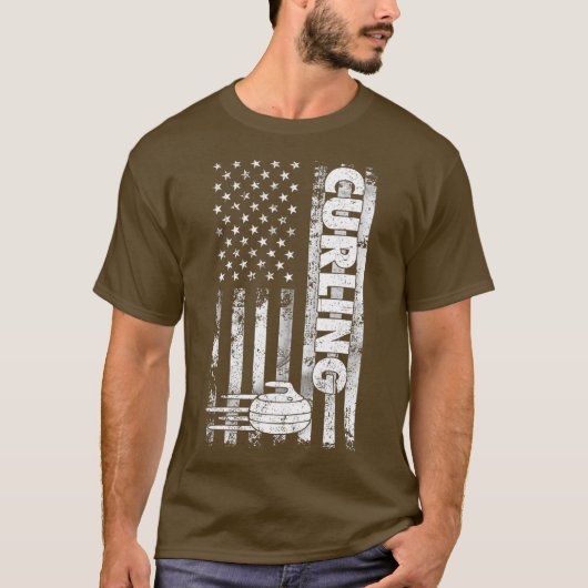 T-shirt Curling Rock avec US Drapeau Curling (Devant)