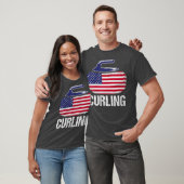T-shirt Curling USA Rouge Blanc Bleu Curling Pierre Drapea (Unisexe)