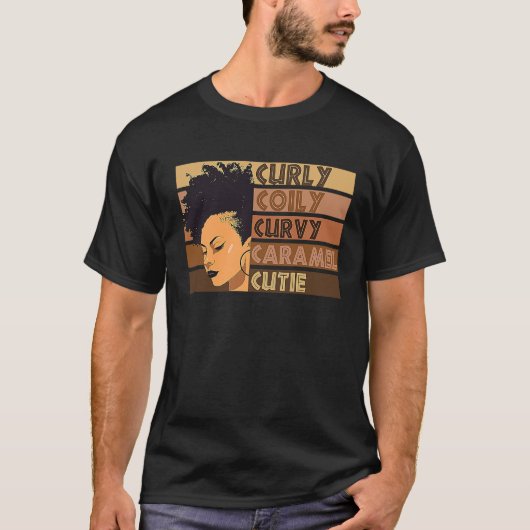 T-shirt Curly Coily Curvy Caramel Cutie Afro Love African (Devant)