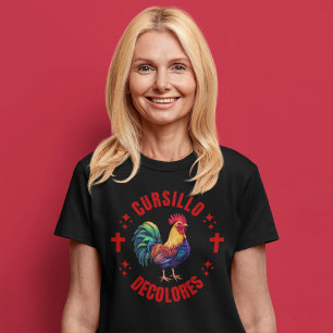 T-shirt Cursillo Décolores Rooster coloré avec croix