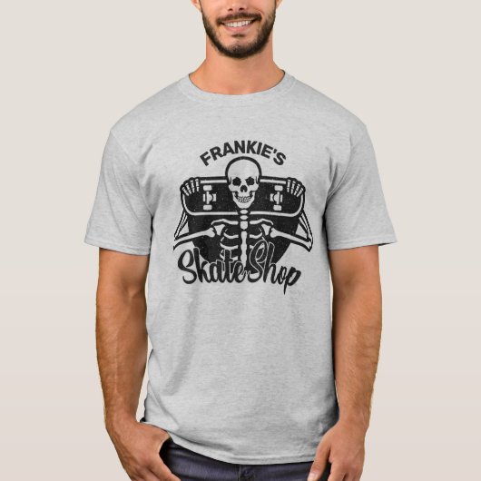 T-shirt Custom ADD NAME Skull Skate Shop (Devant)