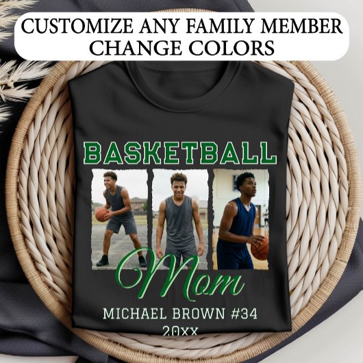 T-shirt Custom Basketball Mom 3 Photo Collage Name Number