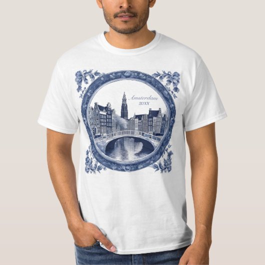 T-shirt Custom Blue Delft Amsterdam Souvenir (Devant)