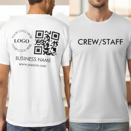 T-shirt Custom Business QR Code Logo Front Back Crew Staff