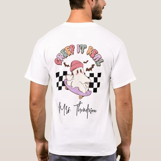 T-shirt Custom Cret It Real Skateboard Ghost Halloween (Dos)