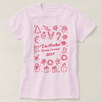 T-shirt Custom Family Year Christmas Hand Drawn Doodles