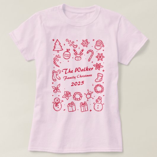 T-shirt Custom Family Year Christmas Hand Drawn Doodles (Design devant)