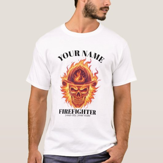 T-shirt Custom Firefighter Phoenix Flame Skull Rebirth (Devant)