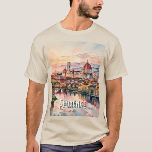 T-shirt Custom Florence Duomo Cathedral Watercolor Skyline (Devant)