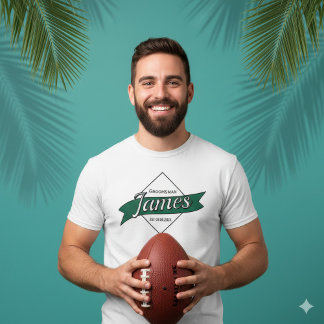 T-shirt Custom Groomsman James Vintage Green Ribbon Script