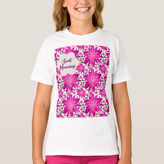 T-shirt Custom Hot Pink Floral Seamless Pattern  (Devant)