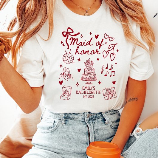 T-shirt Custom Maid of Honor Coquette Red Bow Bachelorette
