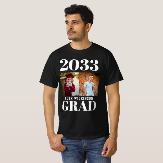 T-shirt CUSTOM Modern Big Bold Script 2 Photo Graduation (Devant entier)