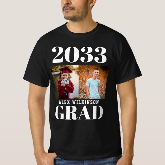 T-shirt CUSTOM Modern Big Bold Script 2 Photo Graduation (Devant)