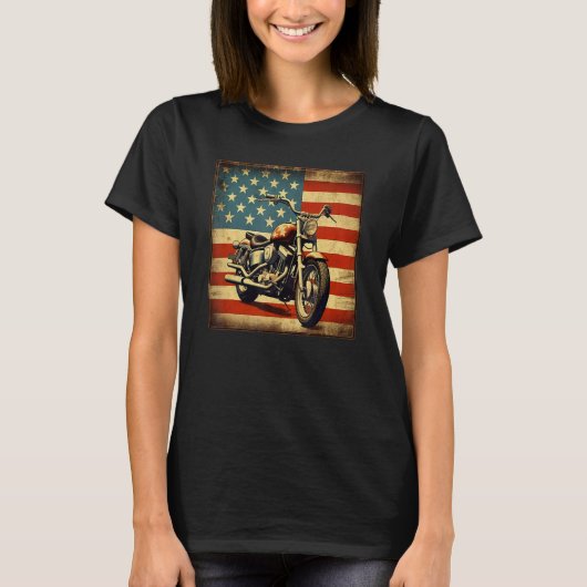 T-shirt Custom Motorcycle Retro USA Flag Retro Biker Vinta (Devant)