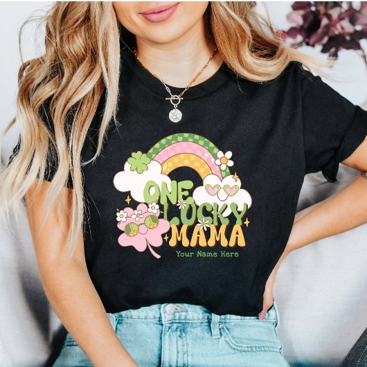 T-shirt Custom One Lucky Mama Retro Rainbow