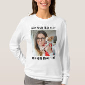 T-shirt Custom Photo and Text Longsleeve Women White (Devant)
