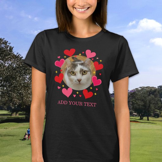 T-shirt Custom Photo Text Red Love Hearts Personalized