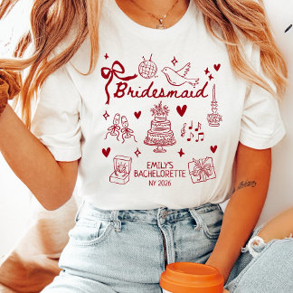 T-shirt Custom Red Coquette Bridesmaid Bachelorette Party 