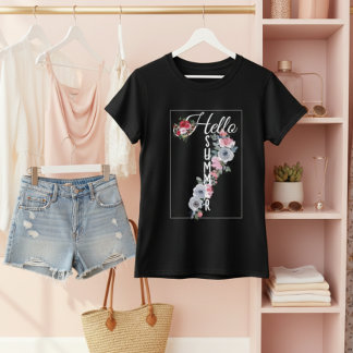 T-shirt Custom Watercolor Floral Typography Hello Summer