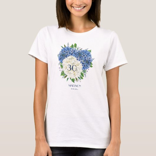T-shirt Custom White Blue Hydrangeas 30e anniversaire (Devant)